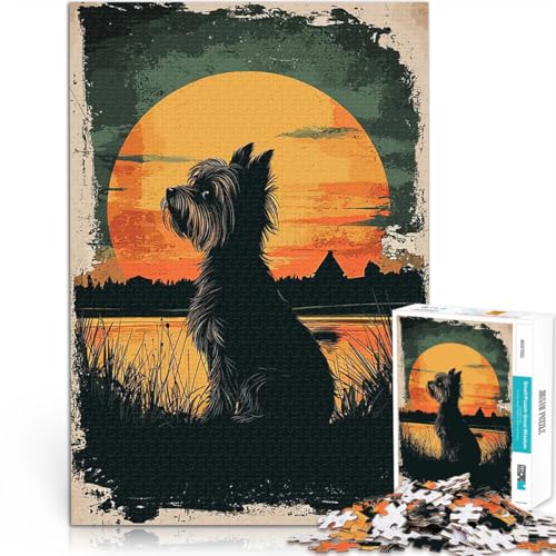2000-Teile-Puzzle für Erwachsene Quizspiel Yorkshire Terrier Silhouette Sonnenuntergang mit passendem Poster und Quizblatt70x100cm von LKASGCBY