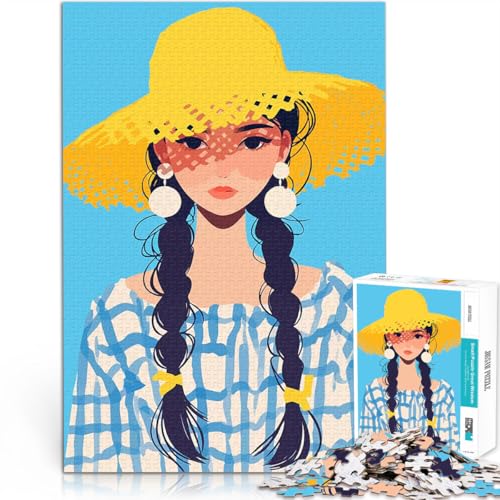 2000-Teile-Puzzle für Teenager Quizspiel Mädchen mit Sommerhut, minimalistische Kunstillustration Einzigartige Geburtstags- und Geschenkideen70x100cm von LKASGCBY