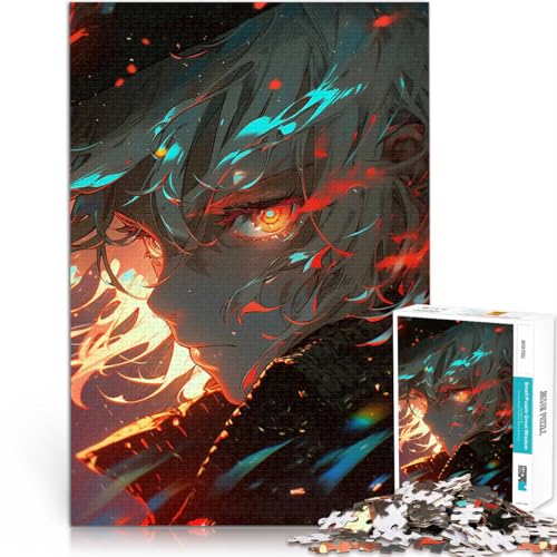 2000-teilige Puzzles für Erwachsene Quizspiel Feuriges Anime-Mädchenporträt mit vollständig ineinander greifenden, zufällig geformten Teilen70x100cm von LKASGCBY