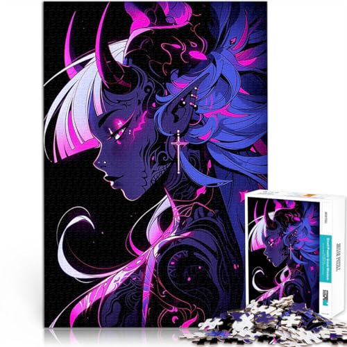 2000-teilige Puzzles für Teenager Quizspiel Dämonenmädchen mit rosa und blauen Haaren Verbessern Sie das Gedächtnis70x100cm von LKASGCBY