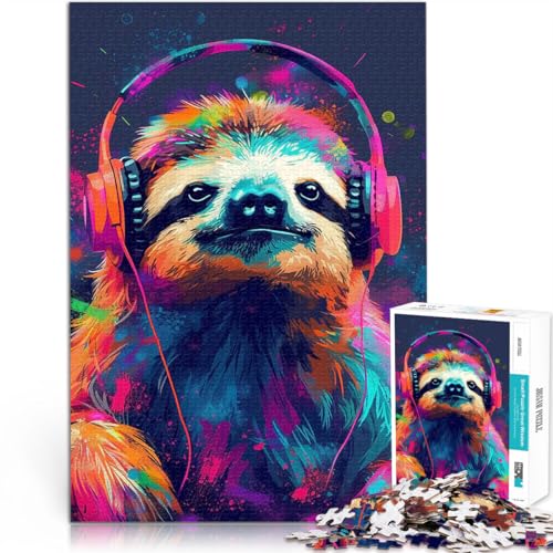 2000-teiliges Puzzle für Erwachsene Anspruchsvolles Spiel und Familienspaß Faultier mit Kopfhörern Wanddekoration70x100cm von LKASGCBY