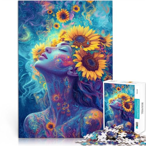 2000-teiliges Puzzle für Erwachsene Dekomprimierendes intellektuelles Lernspielzeug Sonnenblumen und Frau für Heimdekoration70x100cm von LKASGCBY