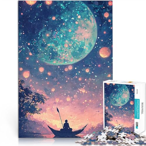 2000-teiliges Puzzle für Erwachsene Denkspiel Einsames Boot unter einem riesigen Mond Wunschliste mit dem Weihnachtsmann70x100cm von LKASGCBY