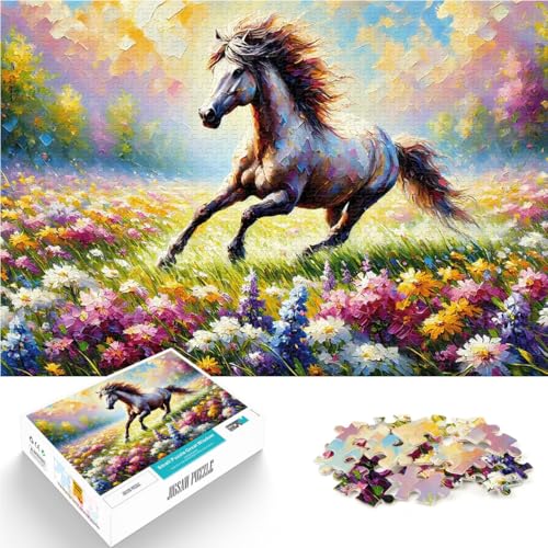 2000-teiliges Puzzle für Erwachsene Denkspiel Weißes Pferd auf einem Blumenfeld mit vollständig ineinander greifenden, zufällig geformten Teilen70x100cm von LKASGCBY
