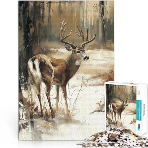 2000-teiliges Puzzle für Erwachsene Denkspiel Weißwedelhirsch im Winterwald Jedes Stück ist einzigartig – Anspruchsvolles Familienspiel70x100cm von LKASGCBY