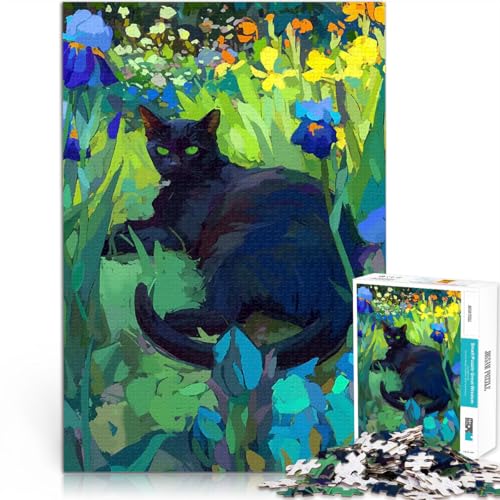 2000-teiliges Puzzle für Erwachsene Herausforderndes Spielspielzeug Schwarze Katze im Blumengarten Kunstwerk Geschenk70x100cm von LKASGCBY