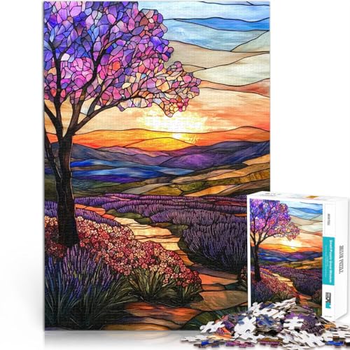 2000-teiliges Puzzle für Erwachsene Quizspiel Buntglas Sonnenuntergang Landschaft Die Liebe zwischen Paaren stärken70x100cm von LKASGCBY