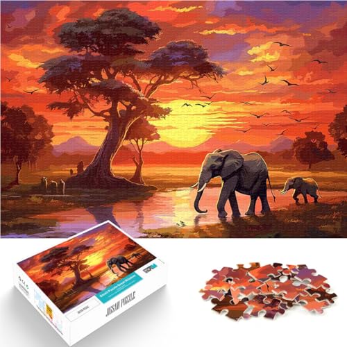 2000-teiliges Puzzle für Erwachsene Spielzeug für die ganze Familie Elefanten Afrika Sonnenuntergang Wohnkunstdekor70x100cm von LKASGCBY