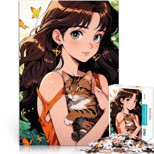 2000-teiliges Puzzle für Teenager Lernspiel-Herausforderungsspielzeug Anime-Mädchen mit Katze Die Liebe zwischen Paaren stärken70x100cm von LKASGCBY