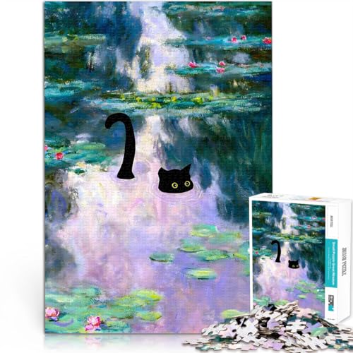 2000-teiliges Puzzle für Teenager Lernspielzeug für die ganze Familie Schwarze Katze im Teich Geschenke für Freunde und Familie70x100cm von LKASGCBY