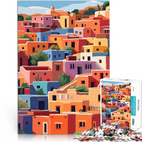 2000-teiliges Teenager-Puzzle Analyse und Logik Bunte mexikanische Dorf minimalistische Kunst Illustration Lustiges Geschenk70x100cm von LKASGCBY