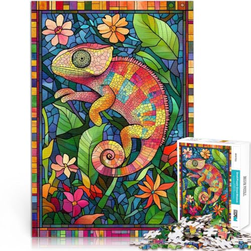 Puzzle 1000 Teile für Erwachsene Anspruchsvolles Spiel und Familienspaß Buntglas-Chamäleon Geeignet für die Schreibtischdekoration52x38cm von LKASGCBY