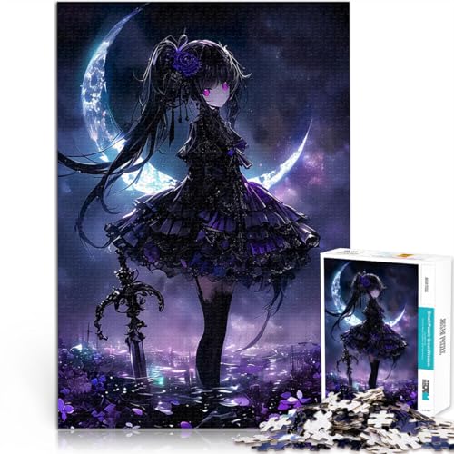 Puzzle 1000 Teile für Erwachsene Dekomprimierendes intellektuelles Lernspielzeug Dunkles Anime-Mädchen Geburtstagsgeschenke75x50cm von LKASGCBY