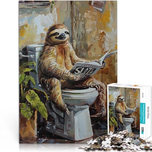 Puzzle 1000 Teile für Erwachsene Herausforderndes Spielspielzeug Faultier auf der Toilette lesen mit passendem Poster und Quizblatt52x38cm von LKASGCBY