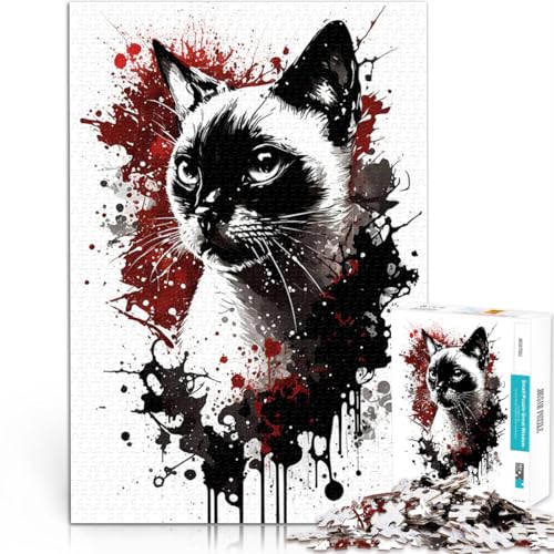 Puzzle 1000 Teile für Erwachsene Pädagogisches Spielzeug zum Stressabbau Porträt Einer Siamkatze einzigartiges Herausforderungsspiel75x50cm von LKASGCBY