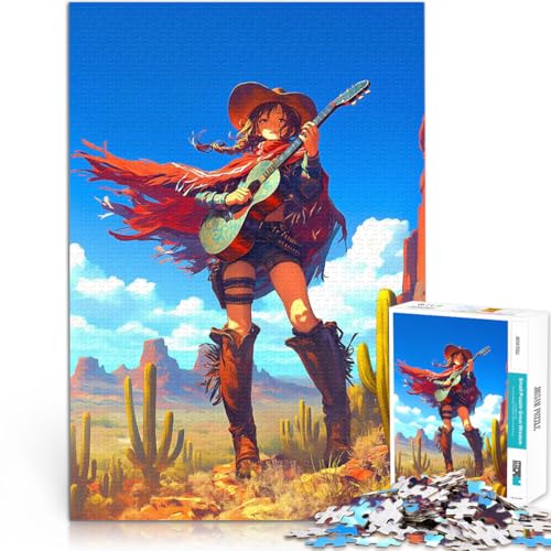 Puzzle 1000 Teile für Erwachsene Schwierig und herausfordernd Cow Girl x Akustikgitarre Geburtstagsgeschenk, Geschenke52x38cm von LKASGCBY