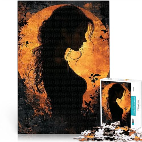 Puzzle 1000 Teile für Erwachsene Trainieren Sie Ihr Gehirn und Ihre Hände Silhouette Frau Mond Geburtstagsgeschenk, Geschenke, Wandkunst52x38cm von LKASGCBY