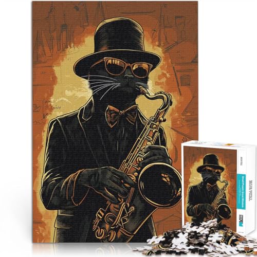 Puzzle 1000 Teile für Jugendliche Handgeschwindigkeitswettbewerb Original Cat Saxophonist Geburtstagsgeschenk, Geschenke, Wandkunst52x38cm von LKASGCBY