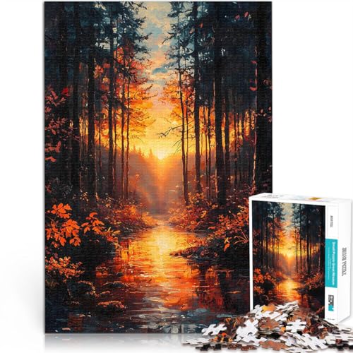Puzzle 1000 Teile für Jugendliche Lernspielzeug Wald Sonnenuntergang Herbst See Malerei Einzigartige Geburtstags- und Geschenkideen38x26cm von LKASGCBY