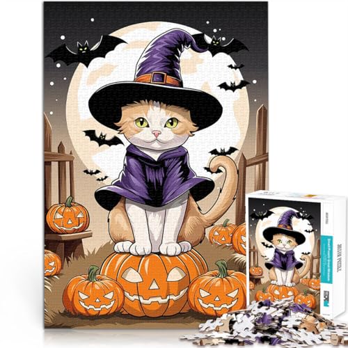Puzzle 1000 Teile für Jugendliche Pädagogisches Spielzeug zum Stressabbau Halloween Hexenkatze Wunschliste mit dem Weihnachtsmann38x26cm von LKASGCBY