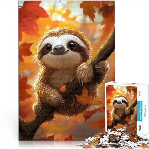 Puzzle 1000 Teile für Jugendliche Schwierig und herausfordernd Süßes Faultier im Herbst Geburtstagsgeschenk, Geschenke75x50cm von LKASGCBY