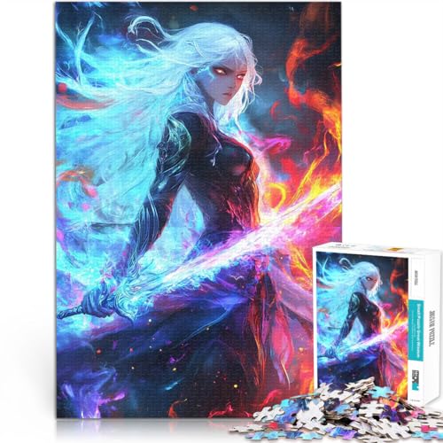 Puzzle 1000 Teile für Jugendliche Stressabbau Anime-Krieger mit loderndem Schwert eignet ganze Familie75x50cm von LKASGCBY