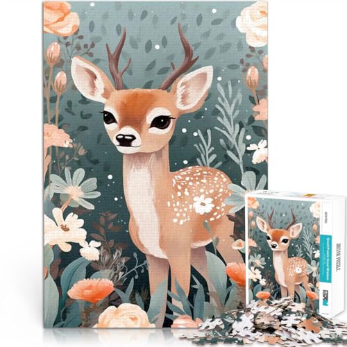 Puzzle 1000 Teile für Teenager Herausforderndes Spielspielzeug Niedliche Hirsch Tier Blumen Lernspiel für Geburtstag, Weihnachten52x38cm von LKASGCBY