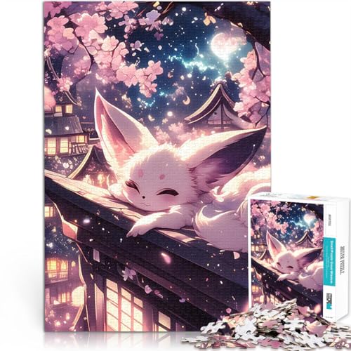 Puzzle 1000 Teile für Teenager Lernspiel-Herausforderungsspielzeug Fuchs in der Kirschblütennacht Geeignet für die Schreibtischdekoration52x38cm von LKASGCBY