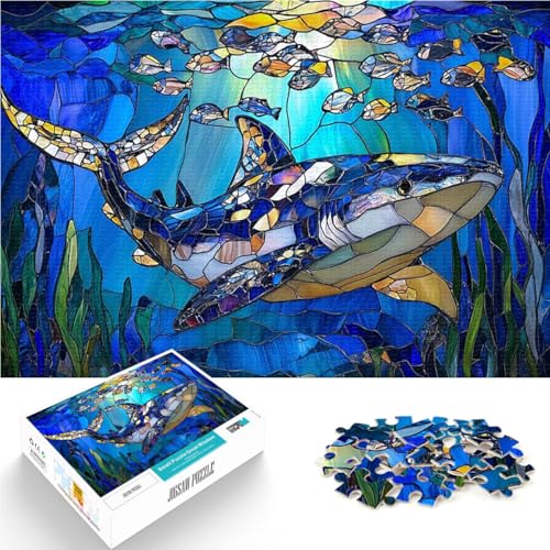 Puzzle 1000 Teile für Teenager Lernspiel-Herausforderungsspielzeug Hai aus Buntglas Angebot als Geschenk für die ganze Familie75x50cm von LKASGCBY