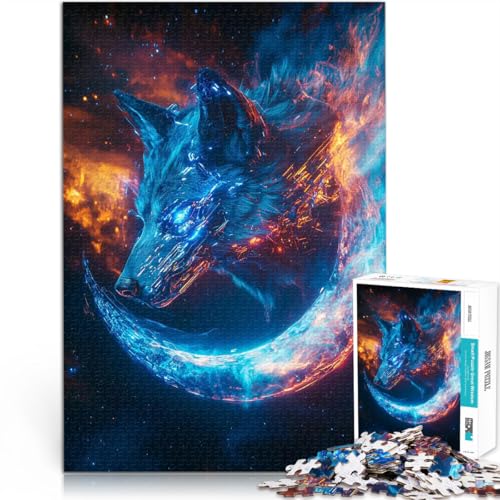 Puzzle 1000 Teile für Teenager Lernspiele DIY Spielzeug Cyber Wolf Mond Nebel Jedes Stück ist einzigartig – Anspruchsvolles Familienspiel38x26cm von LKASGCBY