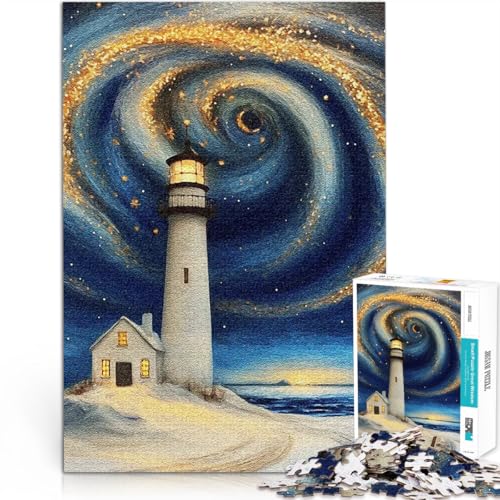 Puzzle 1000 Teile für Teenager Lernspiele Heimdekoration Leuchtturm unter Sternenhimmel Einzigartige Geburtstags- und Geschenkideen75x50cm von LKASGCBY