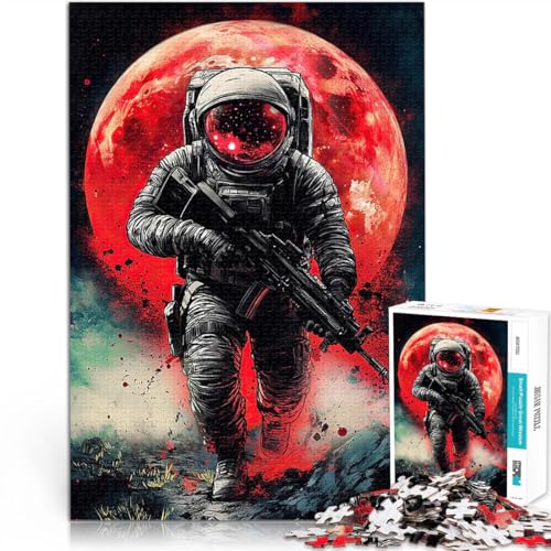 Puzzle 1000 Teile für Teenager Lernspielzeug Weltraumsoldat mit Vollmond-Comics Jedes Stück ist einzigartig – Anspruchsvolles Familienspiel75x50cm von LKASGCBY