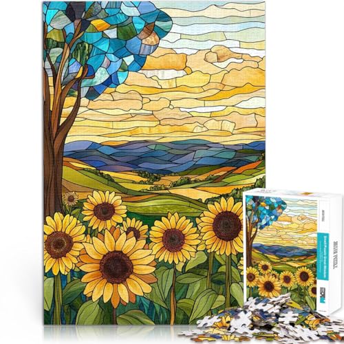 Puzzle 1000 Teile für Teenager Pädagogisches Spielzeug zum Stressabbau Sonnenblumenfeld aus Buntglas Geschenk zum Geburtstag52x38cm von LKASGCBY