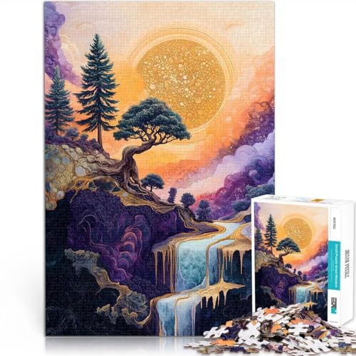 Puzzle 1000 Teile für Teenager Spielzeug Lernspiele Stressabbau Golden Purple Wasserfall Landschaft Bonsai-Baum Heimdekoration Spielzeug52x38cm von LKASGCBY