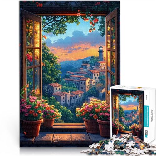 Puzzle 2000 Teile für Erwachsene Denkspiel Fensterblick Fensterblick auf die Küstenstadt Lernspiel für Geburtstag, Weihnachten70x100cm von LKASGCBY