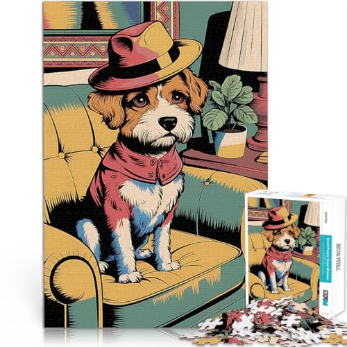 Puzzle 2000 Teile für Jugendliche Lernspiel-Herausforderungsspielzeug Hund im Fedora-Pop-Art Lernspiel für Geburtstag, Weihnachten70x100cm von LKASGCBY