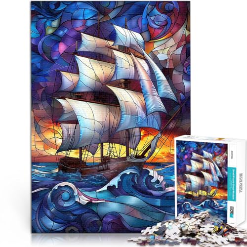 Puzzle 2000 Teile für Jugendliche Spielzeug Lernspiele Stressabbau Piratenschiff aus Buntglas Geburtstagsgeschenk, Geschenke70x100cm von LKASGCBY