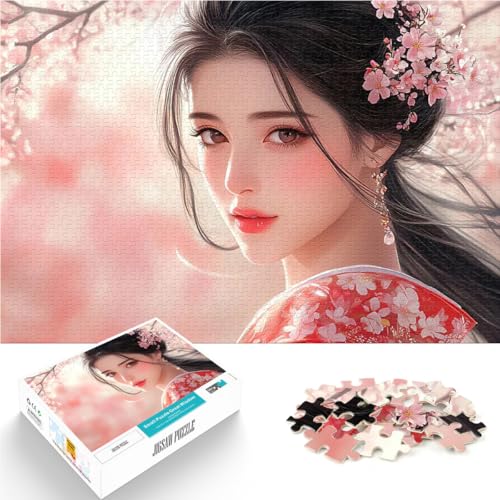Puzzle 2000 Teile für Jugendliche Stressabbau Schwierige Herausforderung Anime-Mädchen mit Cherry Blo Perfekte Dekoration70x100cm von LKASGCBY