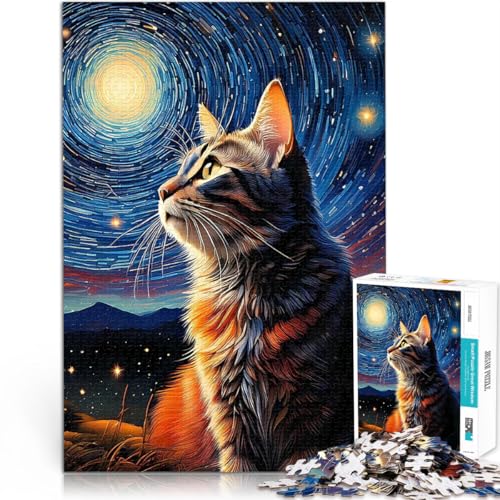 Puzzle 2000 Teile für Teenager Pädagogisches Spielzeug zum Stressabbau Sternennacht-Katzenlandschaft für Heimdekoration70x100cm von LKASGCBY