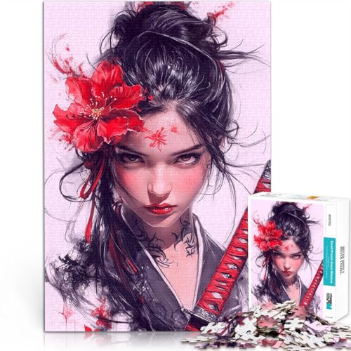 Puzzle für Erwachsene, 1000 Teile Familienspiel für und Samurai-Frau mit roter Blume Angebot als Geschenk für die ganze Familie38x26cm von LKASGCBY