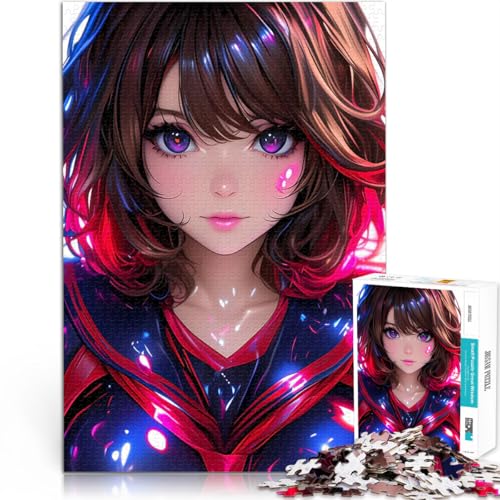 Puzzle für Erwachsene, 1000 Teile Intellektuelles Spiel Anime-Mädchen mit lila Augen Lernspiel für Geburtstag, Weihnachten38x26cm von LKASGCBY