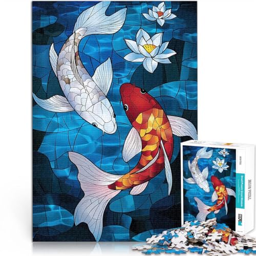 Puzzle für Erwachsene, 1000 Teile Interessante Stressreduzierung Koi-Fisch-Buntglas Einzigartige Wohndekoration und Geschenke75x50cm von LKASGCBY