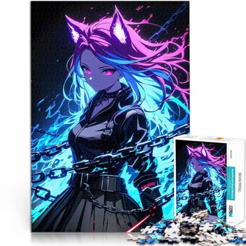 Puzzle für Erwachsene, 1000 Teile Pädagogisches Spielzeug zum Stressabbau Anime-Mädchen mit Wolfsohren Wohnkunstdekor38x26cm von LKASGCBY