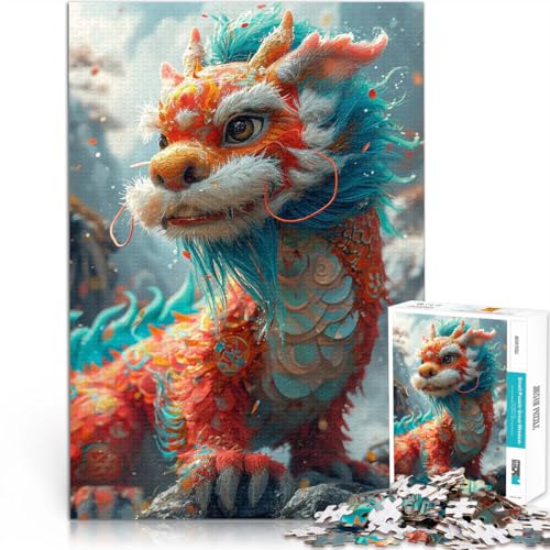 Puzzle für Erwachsene, 1000 Teile Spielzeug Lernspiele Stressabbau Frohes neues Jahr, Drache mit passendem Poster und Quizblatt75x50cm von LKASGCBY