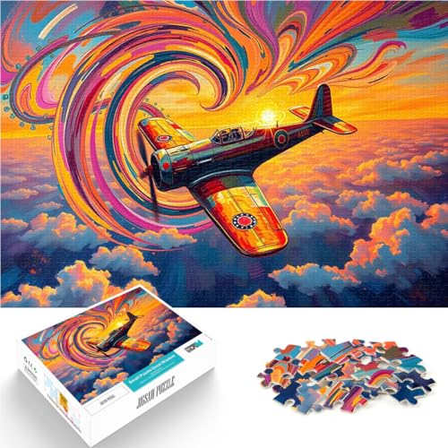 Puzzle für Erwachsene, 1000 Teile Spielzeug für die ganze Familie Flugzeug in wirbelnden Farben mit passendem Poster und Quizblatt38x26cm von LKASGCBY