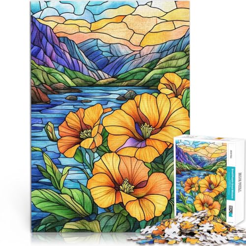 Puzzle für Erwachsene 1000 Teile Lernspiel-Herausforderungsspielzeug Buntglas Bergsee Geschenke für Freunde und Familie75x50cm von LKASGCBY