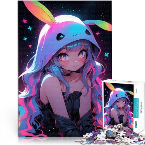 Puzzle für Erwachsene 1000 Teile Lernspiele Anime-Mädchen mit Hasenhaube Jedes Stück ist einzigartig – Anspruchsvolles Familienspiel38x26cm von LKASGCBY