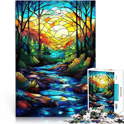 Puzzle für Erwachsene 1000 Teile Pädagogisches Spielzeug zum Stressabbau Glasmalerei Waldbach Wunschliste mit dem Weihnachtsmann38x26cm von LKASGCBY