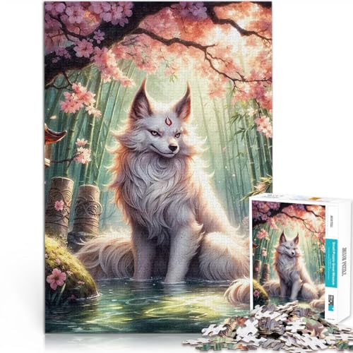 Puzzle für Erwachsene 1000 Teile Pädagogisches Spielzeug zum Stressabbau Kirschblütenwolf Lernspiel für Geburtstag, Weihnachten38x26cm von LKASGCBY