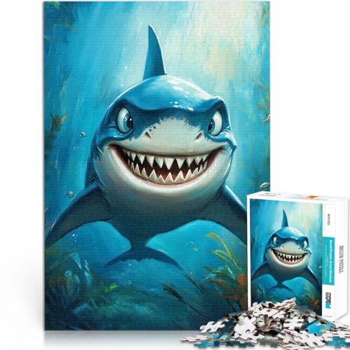 Puzzle für Erwachsene 1000 Teile für Lernspiel-Herausforderungsspielzeug Lächelnde Hai-Illustration tolles Geschenk52x38cm von LKASGCBY